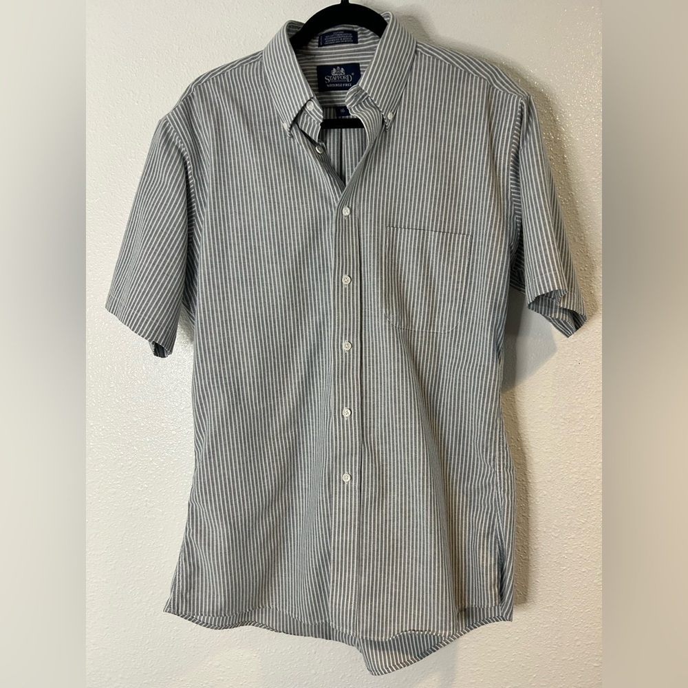 Stafford Men's Striped Button Down Winkle Free Shirt Size 16